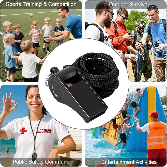 24 Pack 120dB Loud Referee Whistles with Lanyards – Heavy-Duty Black Sports Whistles for Coaches, Referees, and Team Events