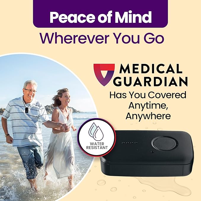 Medical Guardian MGMini | Medical Alert Device for Seniors | Water-Resistant, Emergency Call Button, 24/7 Monitoring, Step Counter, GPS Tracking | Monthly Subscription Required | Black
