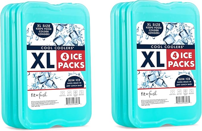 Cool Coolers by Fit + Fresh, Reusable XL Slim Ice Packs for Lunch Boxes, Green (Pack of 24)