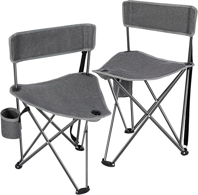 REDCAMP 2 Pack Tall Tripod Chairs for Adults, Folding Lightweight Portable Golf Chairs for Spectators, Compact 3 Legged Tripod Stools Seat with Backrest for Camping Fishing Hunting, Dark Gray