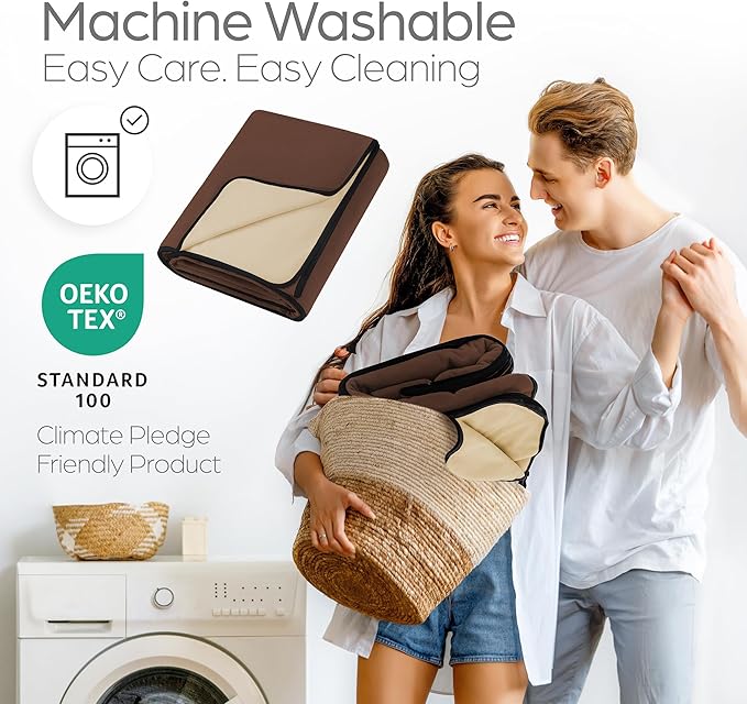 Waterproof Blanket Large – No Mess Soft and Cozy Waterproof Throw Blanket Against Accidents, Spill & Stain Proof Easy to Clean Splash Blanket Cover, Reversible Brown 80”x90”