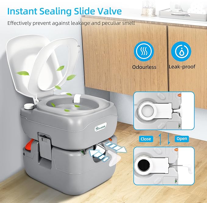 YITAHOME Portable Toilet 5.8 Gallon, Travel RV Potty with Level Indicator, T-Type Water Outlets, Anti-Leak Handle Water Pump, Rotating Spout, for Camping, Boating, Hiking, Trips