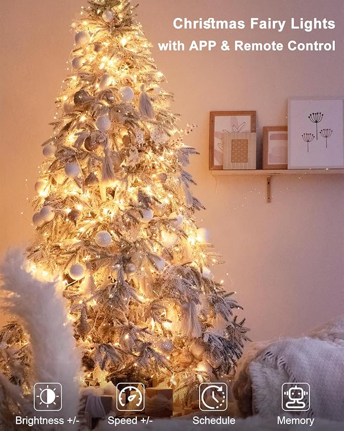 Smart Fairy Lights 33Ft 100 LED Twinkle String Lights with Remote & APP Control, Color Changing USB Christmas Tree Lights Music & Mic Sync for Halloween Bedroom Holiday Party Decor
