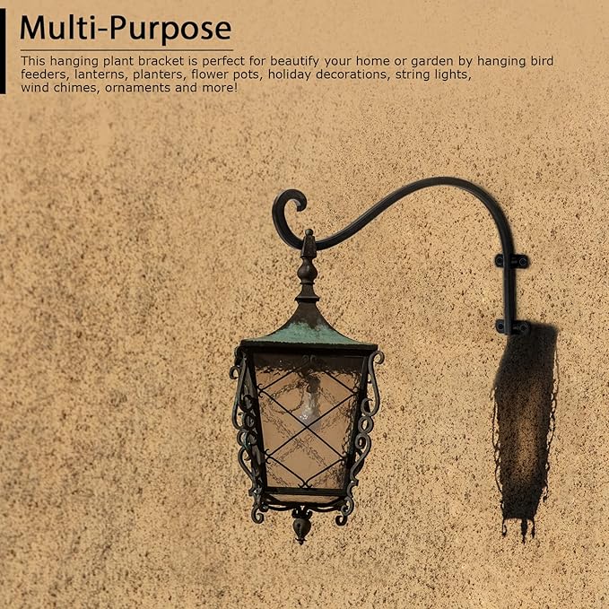 6 Pack Heavy Duty Hanging Plant Bracket, 12 inch Plant Hangers Outdoor, Brackets for Hanging Plants, Black Plant Hanger Bracket for Plants, Baskets, Bird Feeders, Lanterns, and Wind Chimes