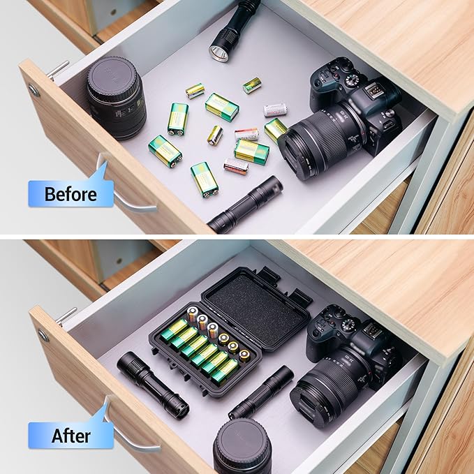 KIWIFOTOS 12 Slots 9V & CR2 CR123A Battery Storage Organizer Case IP67 Waterproof Hard Case for CR17345/ CR16340/CR18350/CR15H270 9V Battery Holder for Household Outdoor Camping Fishing