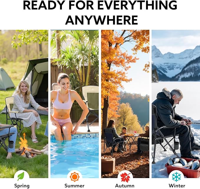 XL Heavy Duty Camping Chair 396lb Capacity (525lb Max) – Waterproof 1680D Oxford Fabric, 2" Padded Seat & Back, Cup Holder, Cooler Pocket, Portable for Camping, Beach & Tailgating (Slate/Black)