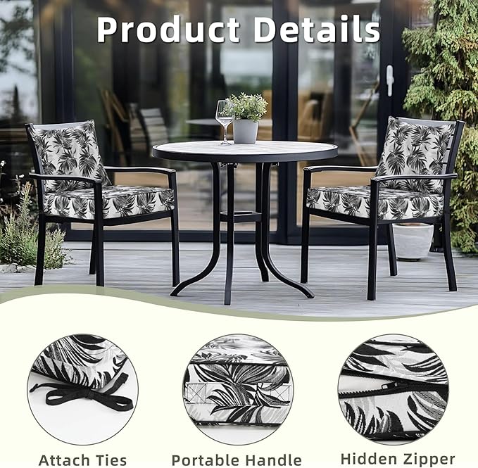 Favoyard Outdoor Seat Cushion 19 x 19 x 3 in Waterproof Pattern Fade Resistant Cover Removable Patio Furniture Cushions Deep Seat & Back Cushion Set with Adjustable Straps for Patio Chair Sofa Couch