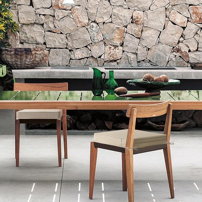 Square Corner Seat Cushions, 19" x 19" x 3", Set of 4, Indoor Outdoor Water Repellent Universal Chair Pads with Ties for Patio Furniture, Garden Deck Dining Chairs, Tan