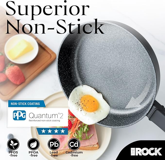 THE ROCK SOHO 8-Inch Non Stick Frying Pan – Nothing Sticks, Never Warps, Lasts Longer, Healthy Skillet with Heat-Resistant Handle, PFOA Free, Oven & Dishwasher Safe, Black