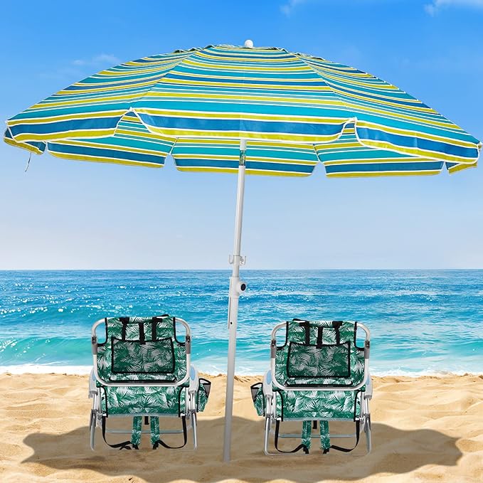 2 Pack Lightweight Portable Camping Beach Chair for Adults, Outdoor Lay Flat Folding Beach Chairs with 4 Positions, Backpack Beach Chair with Towel Bar, Cooler Pouch, Cup Holder, Green Leaves