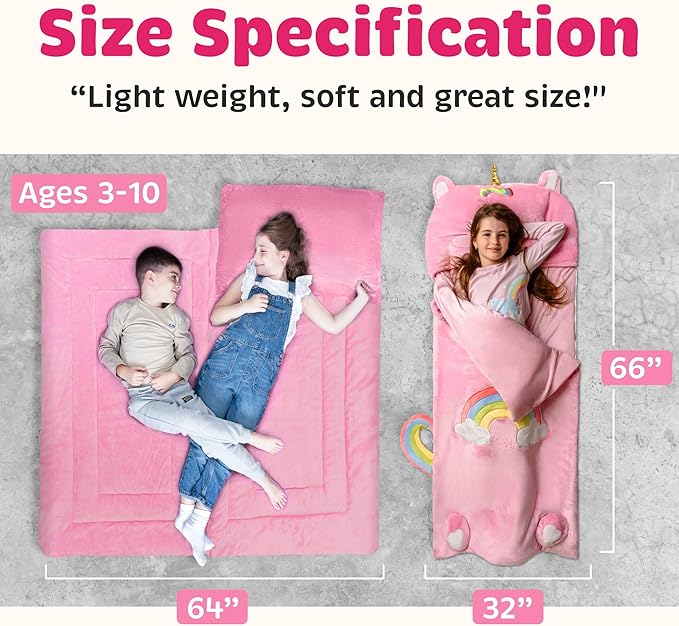 Kids Sleeping Bag for Boys & Girls - Glow in The Dark for Ages 3+, Large With Pillow Pocket, Extra Soft Toddler Blanket (66" x 33")