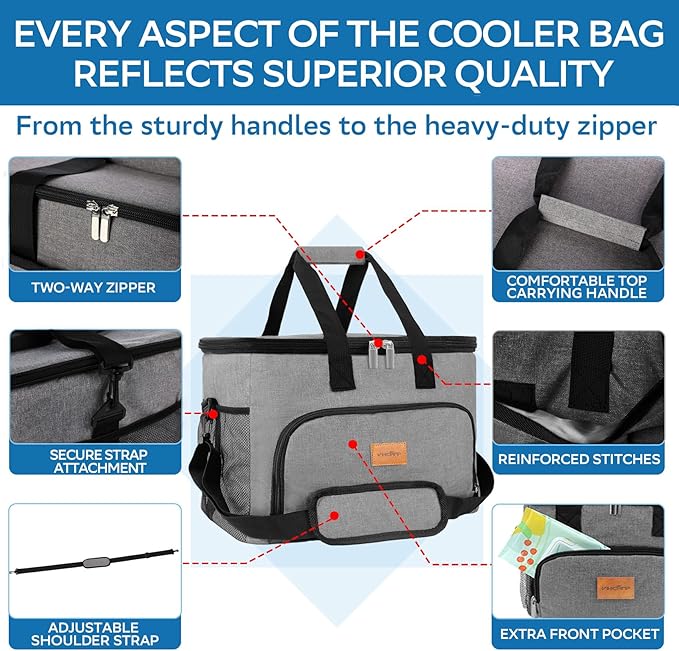 Portable Soft Cooler Bag - 24/60 Can Insulated Camping Cooler, Leakproof Collapsible Soft Sided Cooler for Drink, Suitable for Picnic, Beach, Outdoor, Lunch, Work, Ice Chest