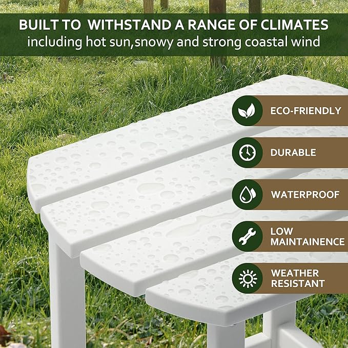 TORVA Patio Adirondack Side Table, Outdoor End Tables All-Weather Resistant HDPE Humidity-Proof Long Time Use for Deck, Lawn,Garden, Porch, Backyard End Table(White Color-1 Tier)