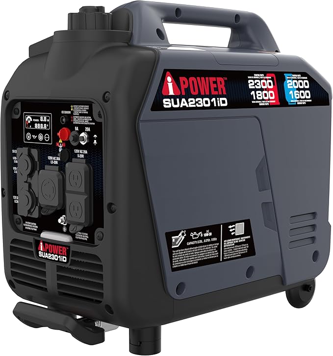 A-iPower 2300-Watt Portable Inverter Generator Dual Fuel, RV Ready, CARB Compliant CO Sensor, Light Weight With Telescopic Handle For Backup Home Use, Tailgating & Camping (SUA2301iD)