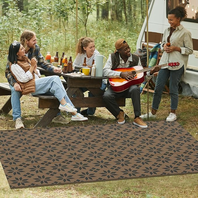 Reversible Rugs Plastic Rug Outdoor Rug Lightweight Outside Mats Modern Outdoor Rug for Patio Portable Mats for RV Backyard Deck Picnic Beach (6x9, Yellow Flower)