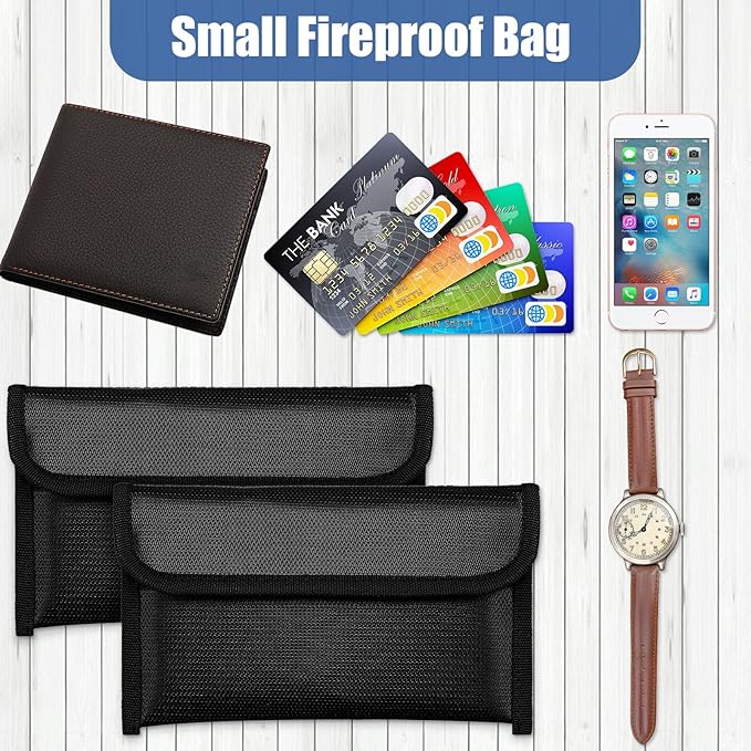 Leinuosen 6 Pack Small Fireproof Bag 8 x 5 Inch Fireproof Money Waterproof Pouch Document Bag with Zipper Silicone Coated Money Holder Safe Accessories for Valuables Passport(Black)