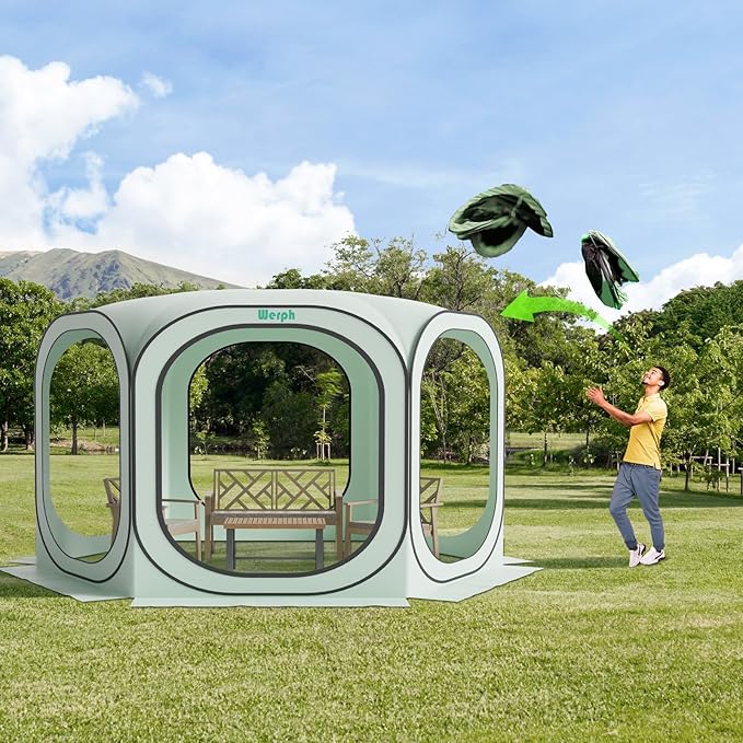 Pop Up Screen Tent Camping Canopy 12x12, Screen Room with Mosquito Net,Outdoor Tent Canopy,Pop Up Gazebo for Lawn & Garden,Parties or Camping,Green