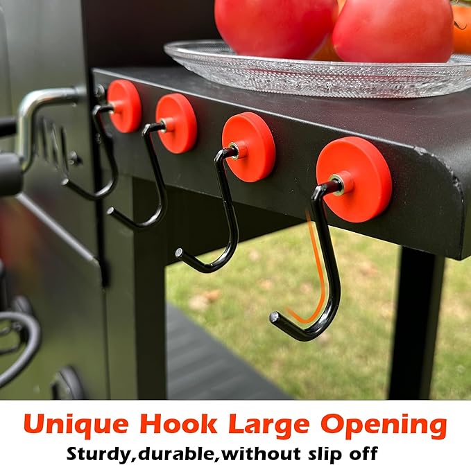 Smoker Grill Hooks, 4 Pack Heavy Duty Magnetic Mount Barbecue Hook for Hanging, Non-Slip Universal Magnetic Hooks for Grills,Accessories Storage with Spatula,Fork,Brush & BBQ Tongs(Red)