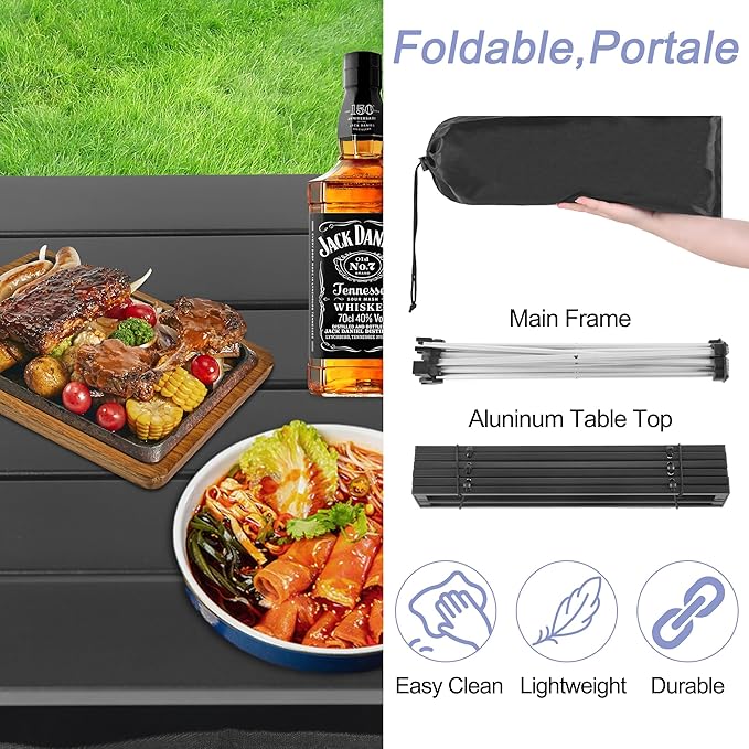Grope Small Folding Camping Table with Aluminum Table Top, Beach Table for Sand with Carrying Bag,Prefect for Outdoor,Picnic,BBQ,Cooking,Festival