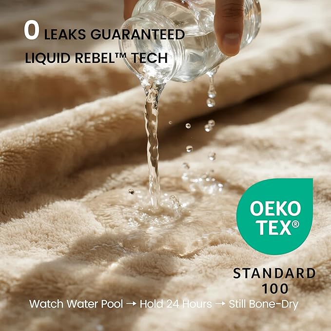 gogobunny Waterproof Bed Blanket, Reversible Sherpa Fleece Throw Blanket for Dog Puppy Cat, Furniture Cover Protects Bed Couch Sofa from Liquid Pee and Pet Fur (Beige, 90x90 inches)