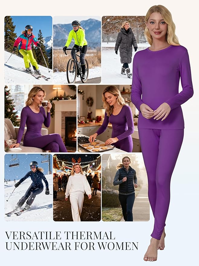 VZV Thermal Underwear for Women, Long Johns for Women Thermal Sets Fleece Lined Base Layer Top and Bottom Set