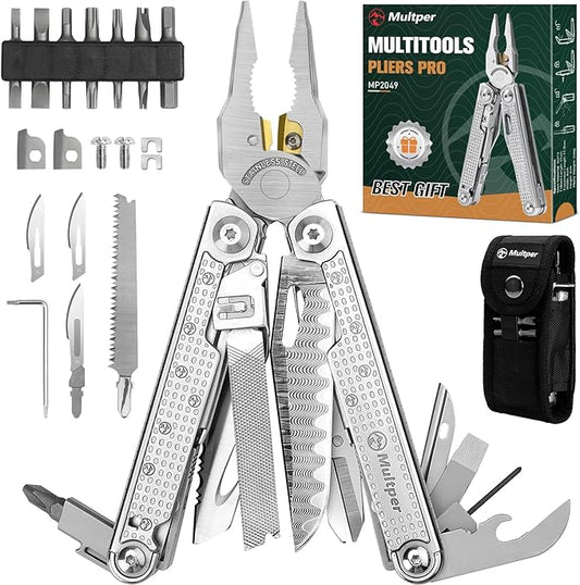 Multitools Pliers Pro, Upgraded Multi Tool With Damascus Knife, Replaceable Wire Cutters and Screwdirver Set, Foldable Multitools with Scissors, Screwdriver, Ideal for Camping,Survival, Repair