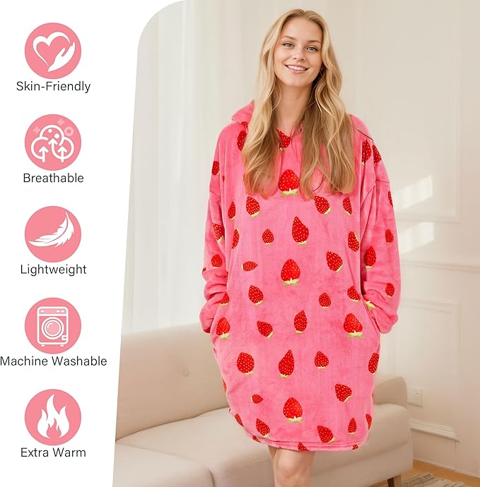 LetsFunny Blanket Hoodie,Oversized Wearable Sherpa Fleece Blanket Sweatshirt,Super Soft Warm Cozy with Giant Pocket,for Women Men Adults Teenagers Kids, One Size Fits All