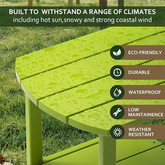 TORVA Patio Adirondack Side Table, Outdoor End Tables All-Weather Resistant HDPE Humidity-Proof Long Time Use for Deck, Lawn,Garden, Porch, Backyard End Table（Lemon Green）(2 Tier)