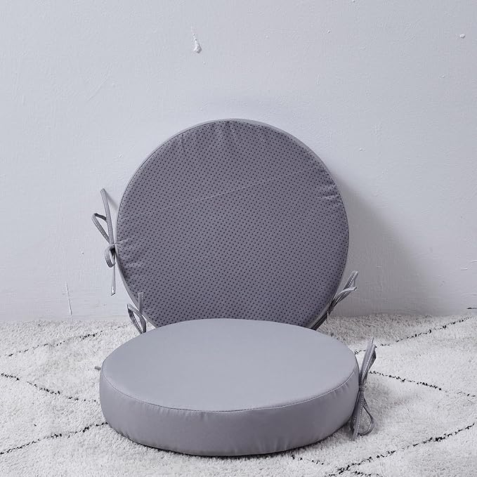 15 x 15 Inch Round Cushions for Outdoor Furniture Non-Slip Waterproof Patio Bistro Chair Cushion with Ties Bar Stool Seat Cushion for Kitchen Chairs Set of 2, Light Gray