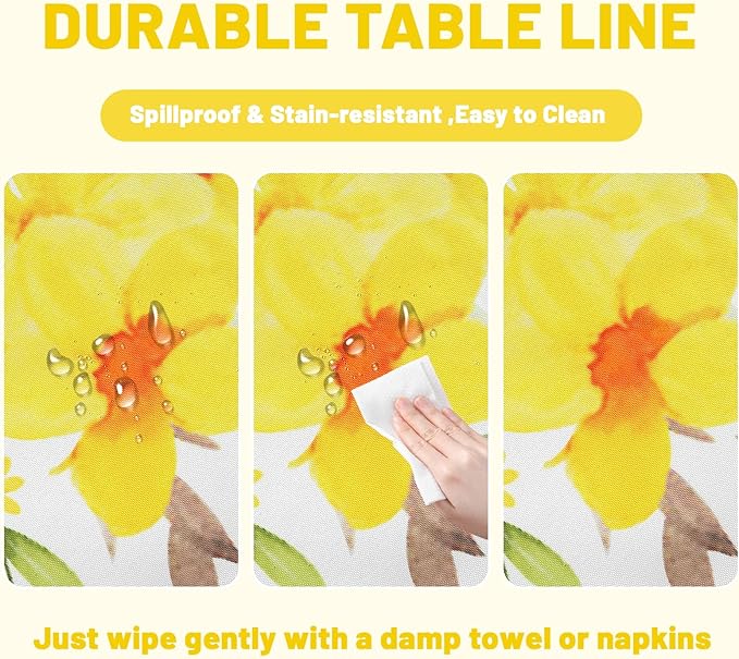 SquarePie Outdoor Indoor 60x84 inch Rectangle Tablecloth with Umbrella Hole and Zipper, Waterproof Patio Zippered Table Cloth Cover for Spring Summer Party Picnic,Yellow Flower