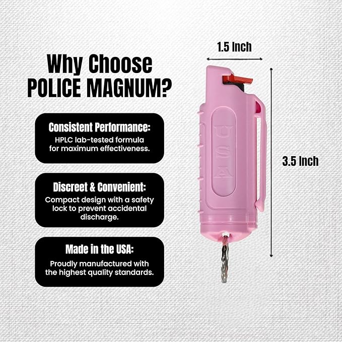 Police Magnum Belt Clip Pepper Spray Combo Safety Kit- Maximum Heat Strength OC with Pink Pocket Knife Self Defense- Made in The USA- 1 Pack Soft Pink H.S & PNK KNF