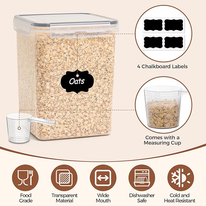 ComSaf Flour Sugar Storage Containers Set of 3 (5.2L/175oz) (2.5L/84oz*2), Large Airtight Food Storage Containers with Lids, Plastic Canisters Sets for Kitchen, Pantry Organizers for Rice and Baking