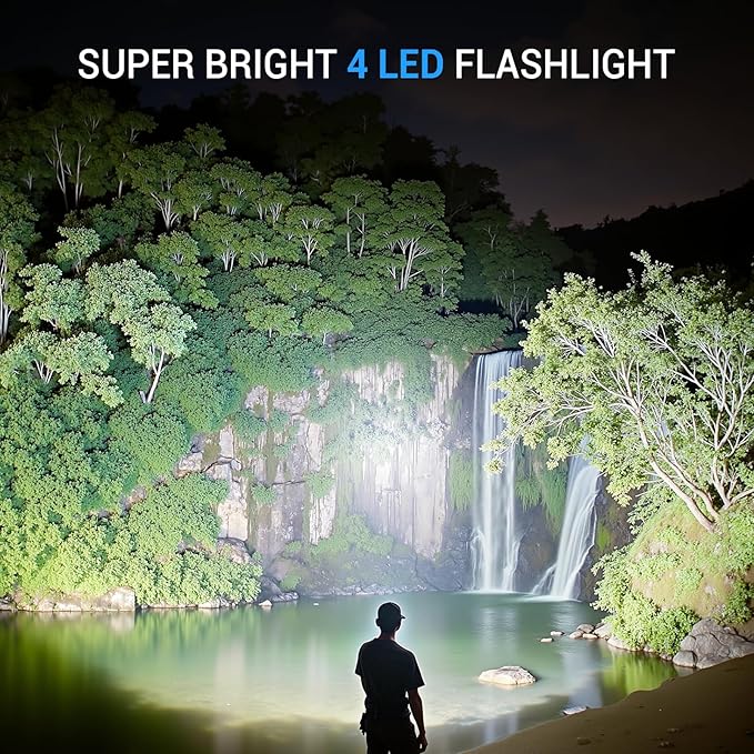 Rechargeable Flashlights 2000L High Lumens, 4X Super Bright LED Flashlight, Powerful Flash Light with Memory Function, Long-Lasting, Waterproof Flashlights for Home Camping Hiking, 2 Pack ﻿