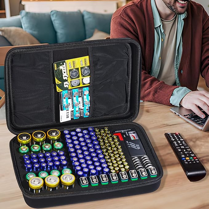 Lumus&Solem Battery organizer Storage Case with Tester for 148 Battery, Storage Case Fit for 148+ Batteries of AA AAA C D 9V