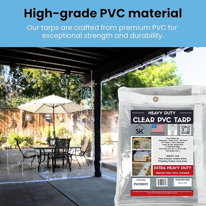 24mil Clear PVC Vinyl Heavy Duty Tarp Enclosure Panel - True Size, UV Protection, Tear Resistant, Waterproof Tarp with Arctic Flexibility 10x10