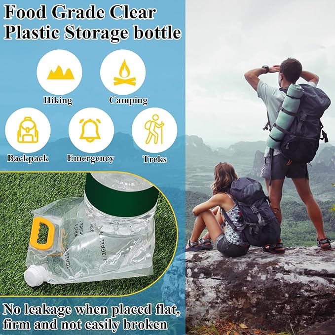 Tessco 12 Pack 1.3 Gallon Collapsible Water Storage Bag Water Container Bag Emergency Jug Foldable Plastic Storage Pouch Freezable Carrier Tank for Outdoor Sport Camping(Clear,Scale Line)