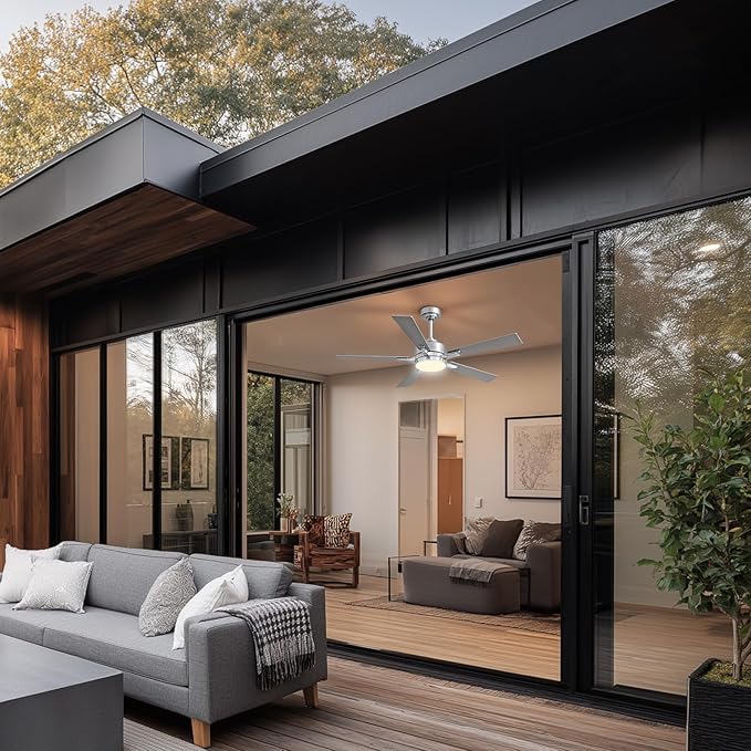 Ceiling Fan with Light, 52" Modern Low Profile Ceiling Fan with Light, DC Reversible Motor, Smart APP & Remote Control, Whisper Quiet, Dimmable LED for Bedroom/Living Room