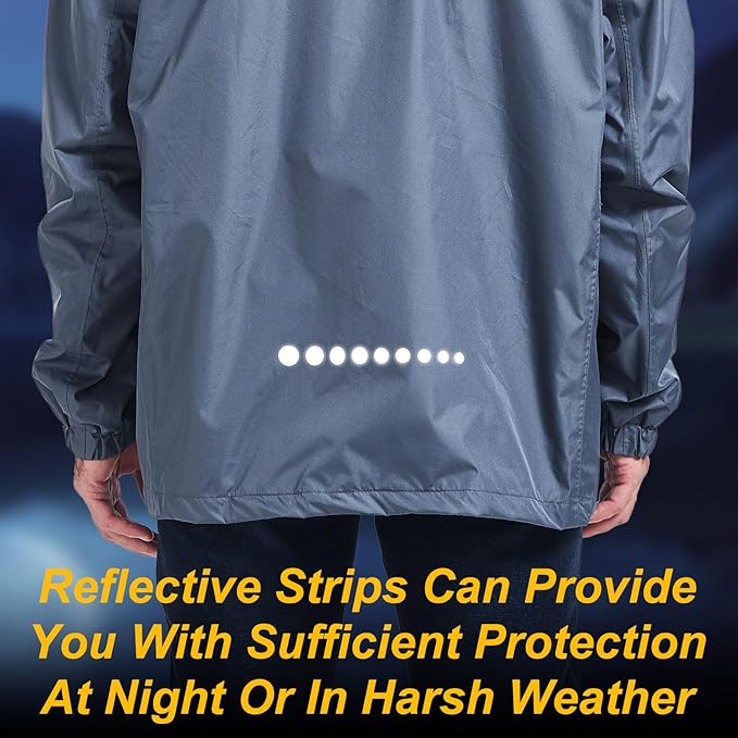 Men's Packable Rain Jacket Waterproof Outdoor Classic Lightweight Raincoat Hooded Windbreaker