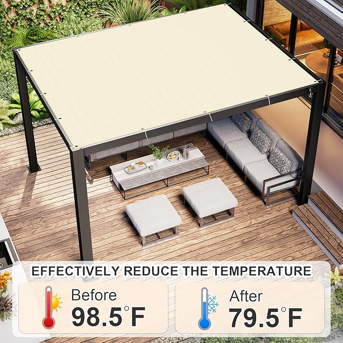 Cool Area Sun Shade Cloth with Grommets 12x20 FT Shade Panel Shade Tarp Screen Fabic for Outdoor Patio Pergola Cover Deck Garden, Butter Cream