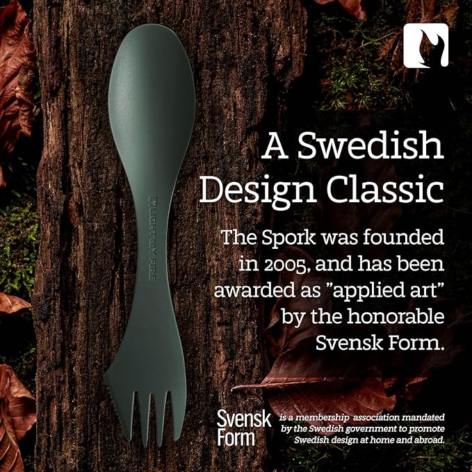 Light My Fire Spork Original 4-Pack 3-in-1 Camping Spoon Fork Knife Combo Reusable Travel & Camping Utensils Lunch Spork Outdoor Backpacking Hiking Picnic Utensil BPA Free, SageGreen