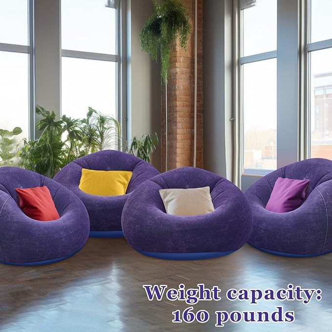 Realspring Inflatable Bean Bag Chairs Outdoor Blow up Camping Chairs Inflatable Lazy Sofa Folding Portable Bean Bag Loungers Couch for Movie Night(Blue,4 Pcs)