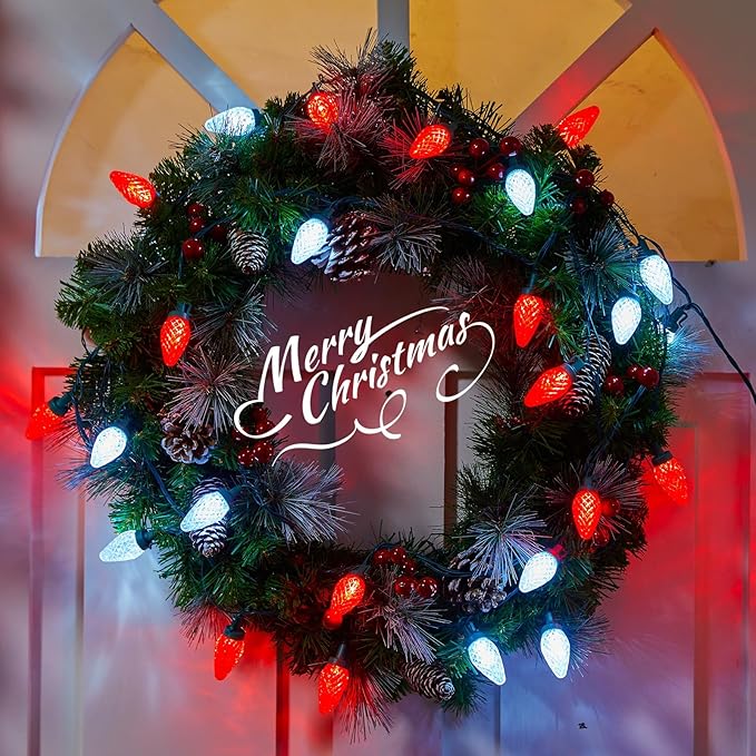 2 Pack C9 LED Christmas String Lights - Each 82ft 100 LED Outdoor String Lights with Timer and 8 Lighting Modes, Plug in Extendable Roofline Lights String for Outside Yard Christmas Holiday Decoration