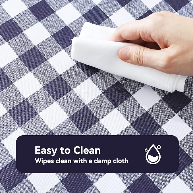 Romanstile Rectangle Vinyl PVC Tablecloth, 100% Waterproof Buffalo Plaid Plastic Table Cloth, Oil Proof Heavy Duty Wipeable Table Covers for Dining/Camping/Picnic/Outdoor - 54 x 108, Navy Blue