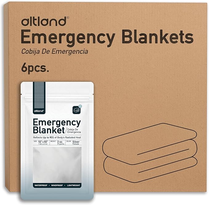 Altland 6 Pack of Emergency Blankets - Heat Reflective Blankets for Winter Survival Kits, Disaster Preparedness, Cold Weather Camping, and Homeless Care Packages