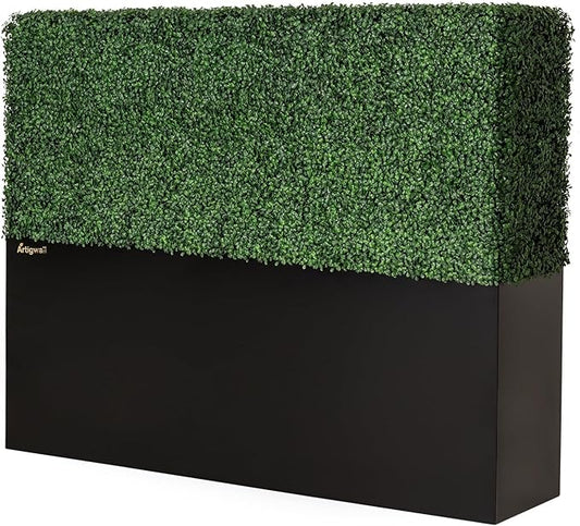 Artificial Hedge Wall, Boxwood Grass Panels with Planter, Fake Greenery Divider Fence for Outdoor Patio,60Lx48Hx14D