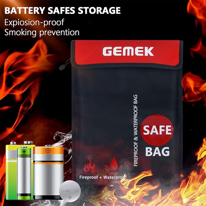 Fireproof Waterproof Money Document Bag 2 Pack, GEMEK Safe Zipper Bags, Fire & Water Resistant Storage Organizer Pouch for A4 A5 Documents Holder,File,Cash,Jewelry,Passport,Tablet,Laptop (Black)