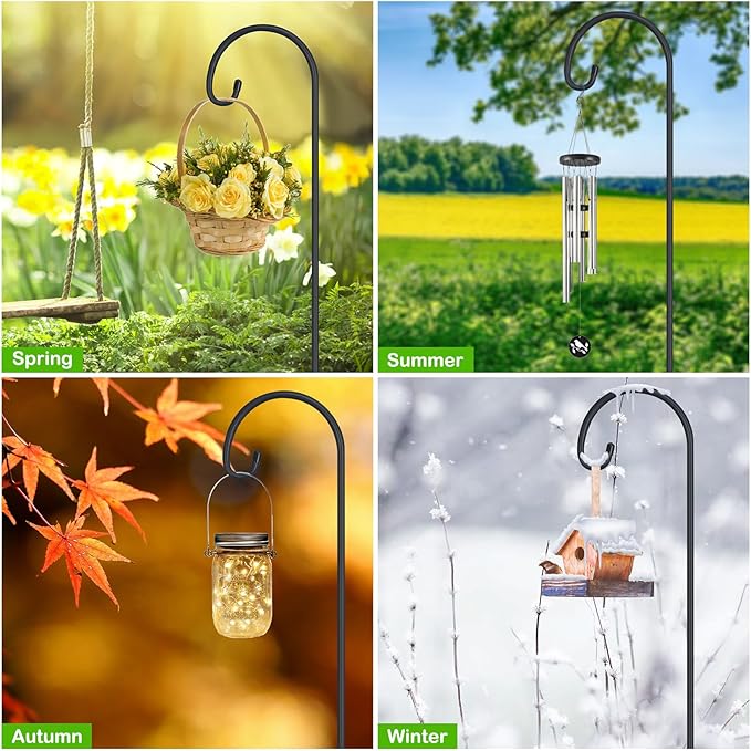 FEED GARDEN 48 Inch Small Shepherd Hooks for Outdoor, Garden Hook for Lanterns, Sheperd Hooks for Hanging Plants, Bird Feeders, Solar Lights, Mason Jars, Weddings Decor, 4 Pack
