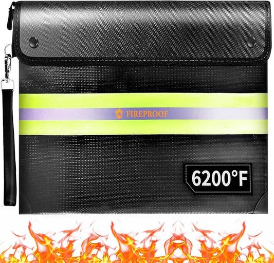 Upgraded Fireproof Document Bag 6200°F, 14.8in Big Waterproof Fireproof Safe with Zipper, 9 Layers of Heat Insulated Materials, Fireproof Money Bag for Cash, Important Documents and Valuables Fire Box