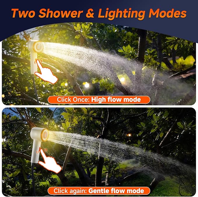 Rocalt Portable Camping Shower with Filtration, Handheld Electric Shower with LED Light and USB-C, Integrated Design of Water Pump, IPX6 Waterproof Outdoor Shower for Hiking, Pet Cleaning, Travel, Car