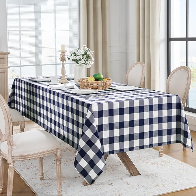 Softalker Gingham Checkered Rectangle Tablecloth - Waterproof Buffalo Plaid Table Cloth Stain Resistant Washable Table Cover for Picnic/Camping/Outdoor - Navy Blue, 60 x 120 Inch